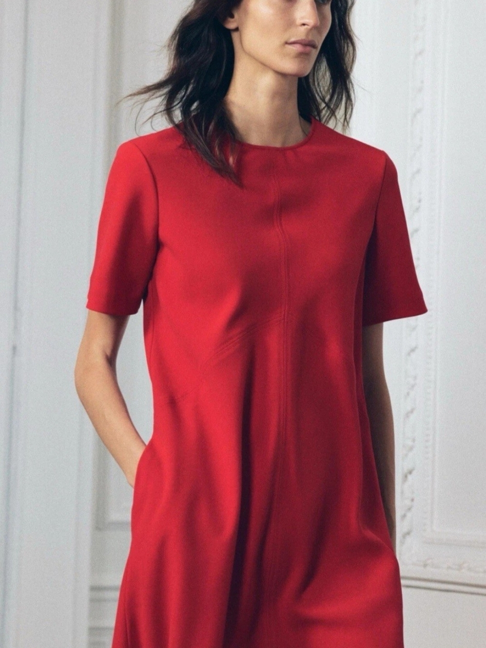 Zara Red Short-Sleeve Midi Dress - Picture 2 of 8